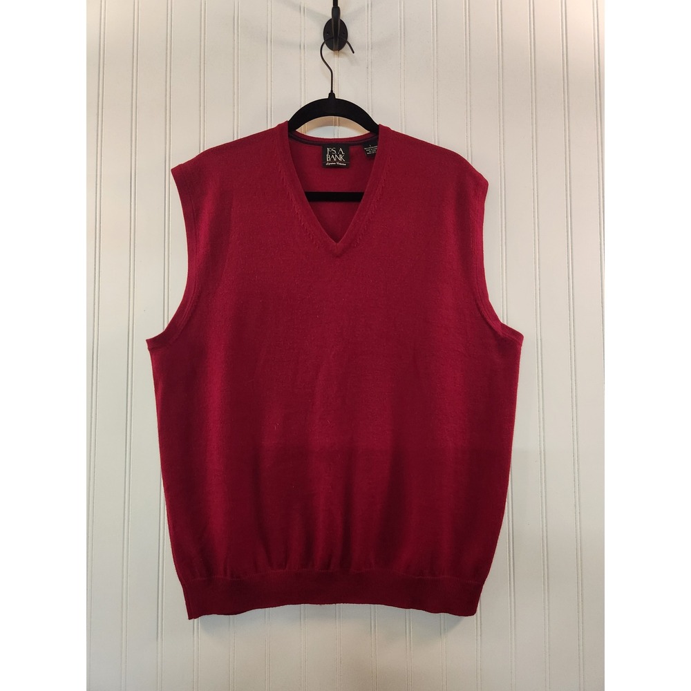 Jos. A. Bank Mens Red 100%‎ Merino Wool V-Neck Sweater Vest Large Preppy Classic